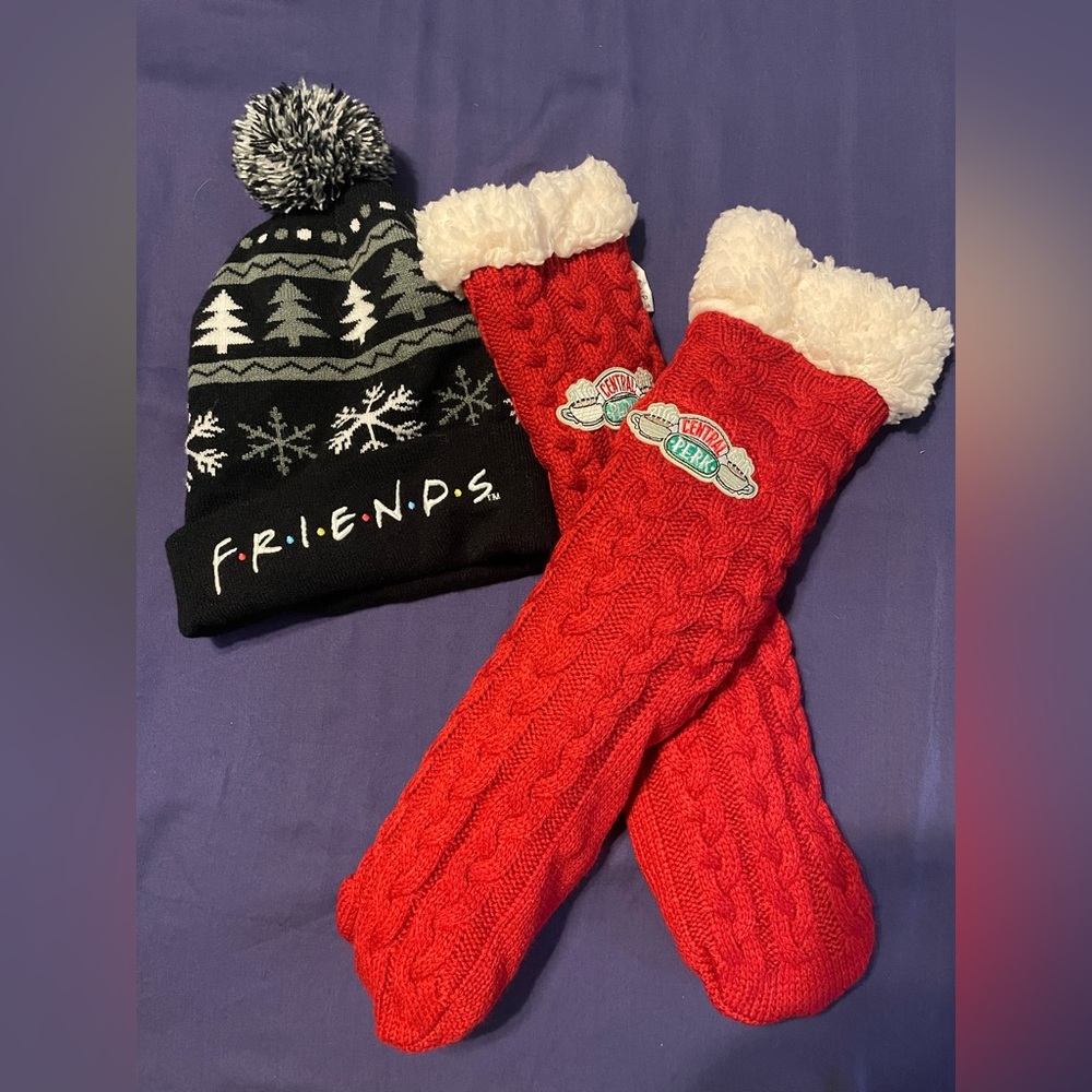 FRIENDS fuzzy socks and Beanie. Never worn.